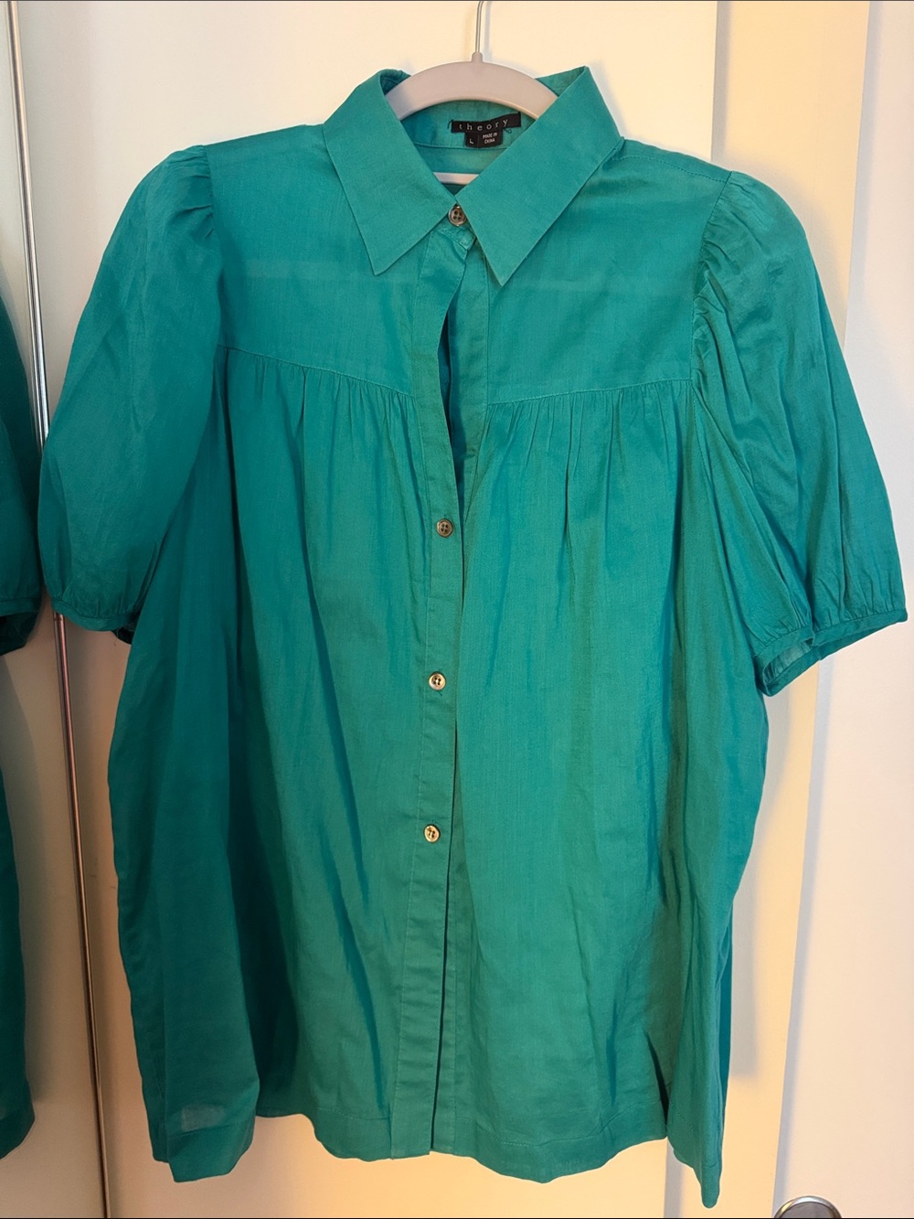 Theory Teal Short-Sleeve Button-Down Shirt